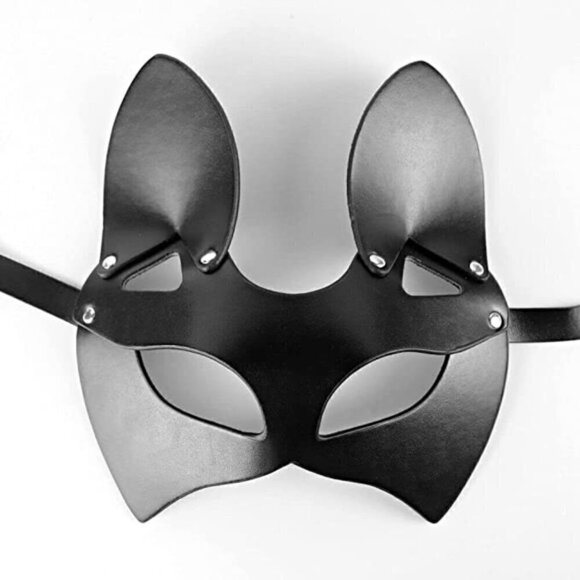 BLACK Leather Fetish Masquerade Face Mask Slave Bondage BDSM Costume Cosplay - Picture 4 of 7